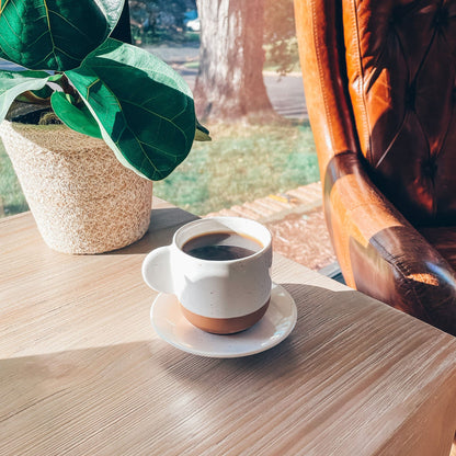 MORA CERAMICS Kitchen & Dining Espresso Cups with Saucers Set of 4 - 3oz - Vanilla White