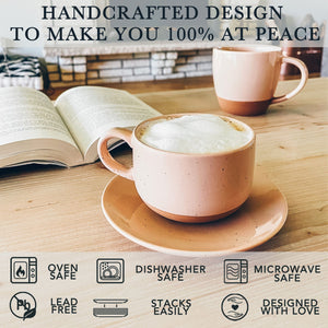 Cappuccino Mugs with Saucers Set of 4 - 8oz - Assorted Neutrals