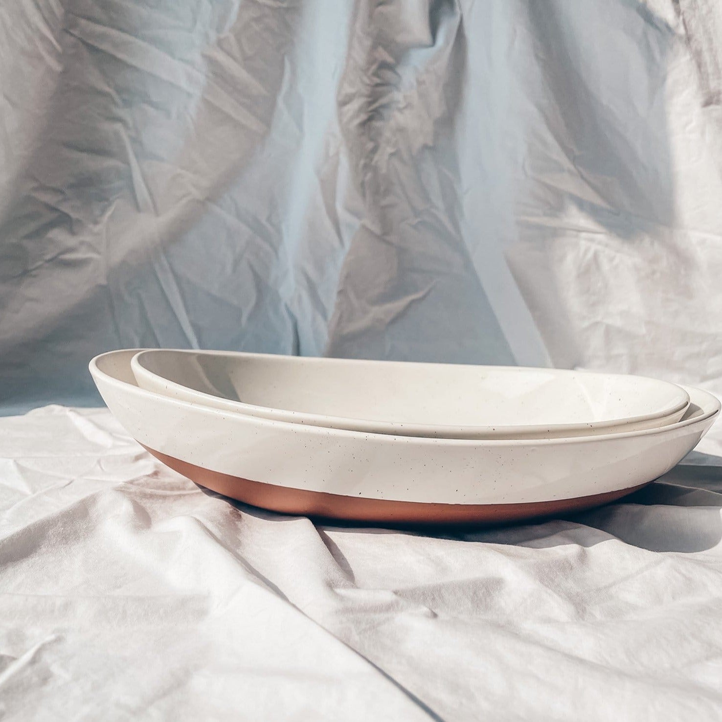 MORA CERAMICS Kitchen & Dining L & XL Serving Dishes - 13.5 & 11.8in - Vanilla White